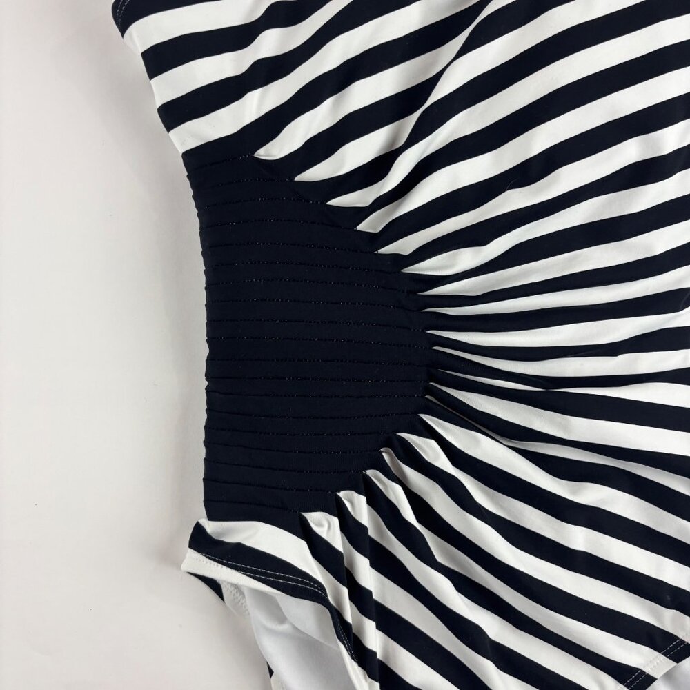Anne Cole Signature Striped Swimsuit Womens 8 One-Shoulder Black & White Stripes - Picture 6 of 13
